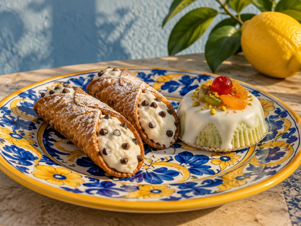Cannoli siciliani con ricotta e granella di pistacchio